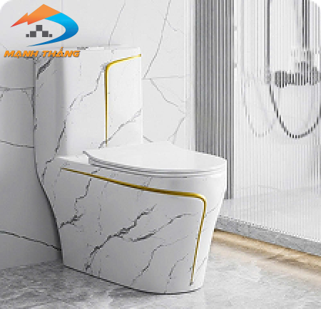 Bồn Cầu Một Khối Trắng Sọc Vàng Vân Xám LUSENTER