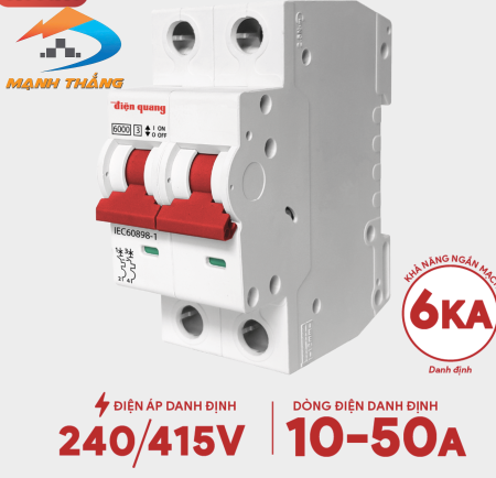 Cầu dao tự động, an toàn Điện Quang 2 cực, 6KA (10A, 20A, 25A, 32A, 40A, 50A)