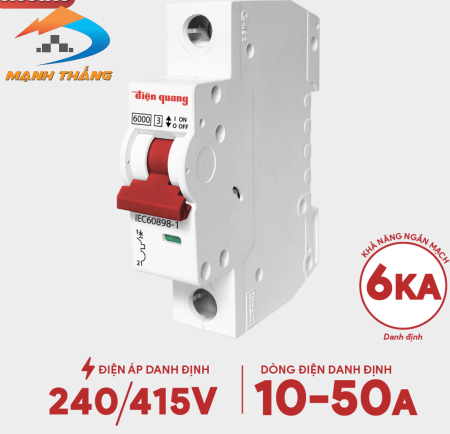 Cầu dao tự động, an toàn Điện Quang 1 cực, 6KA (10A, 20A, 25A, 32A, 40A, 50A)