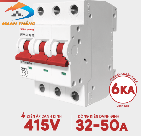 Cầu dao tự động, an toàn Điện Quang 3 cực, 6KA (32A, 40A, 50A, 63A)