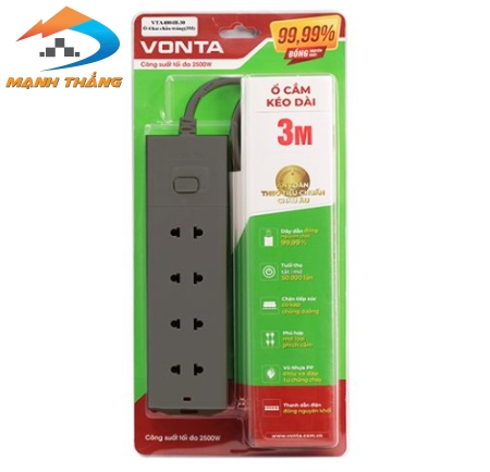 Ổ cắm kéo dài 4 ổ hai chấu màu xám VTA4004B/G-30 (3m)