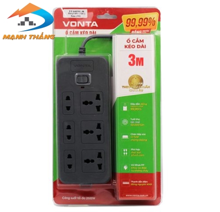Ổ cắm kéo dài 6 ổ (3 đa năng + 3 hai chấu) màu xám VTA6033B/G-30 (3m)