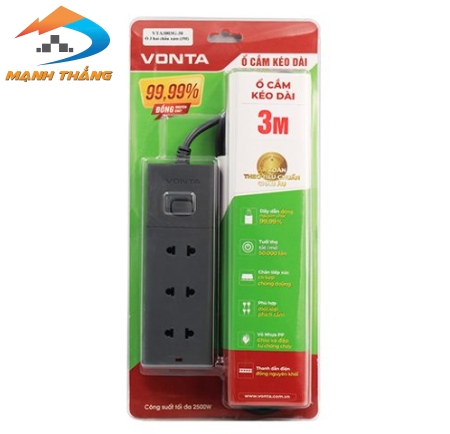 Ổ cắm kéo dài hai chấu màu xám VTA3003B/G-30 (3m)