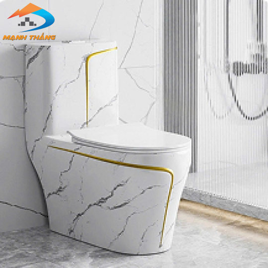 Bồn Cầu Một Khối Trắng Sọc Vàng Vân Xám LUSENTER