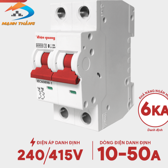 Cầu dao tự động, an toàn Điện Quang 2 cực, 6KA (10A, 20A, 25A, 32A, 40A, 50A)