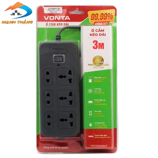 Ổ cắm kéo dài 6 ổ (3 đa năng + 3 hai chấu) màu xám VTA6033B/G-30 (3m)