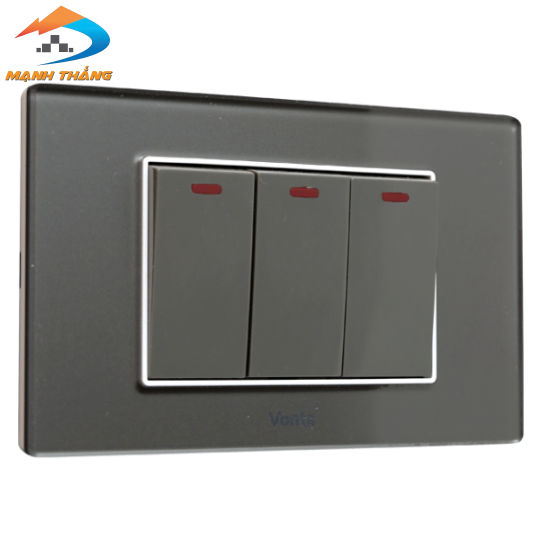 Bộ 3 công tắc 2 chiều 16A size S màu xám 