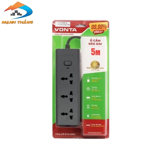 Ổ cắm kéo dài 3 ổ đa năng màu xám VTA3030B/G-50 (5m)
