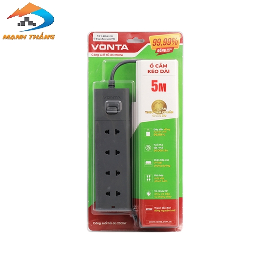 Ổ cắm kéo dài 4 ổ hai chấu màu xám VTA4004B/G-50 (5m)