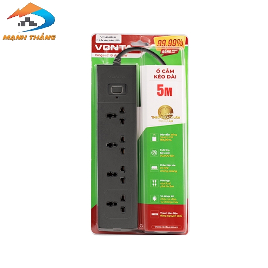 Ổ cắm kéo dài 4 ổ đa năng màu xám VTA4040B/G-50 – (5m)