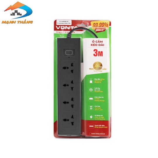 Ổ cắm kéo dài 4 ổ đa năng màu xám VTA4040B/G-30 (3m)