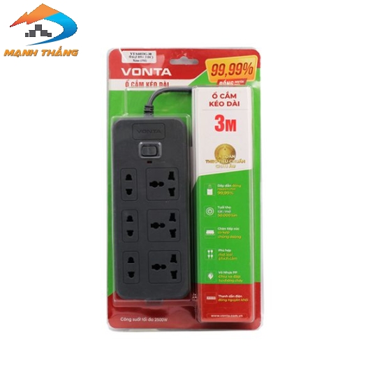 Ổ cắm kéo dài 6 ổ (3 đa năng + 3 hai chấu) màu xám VTA6033B/G-30 (3m)