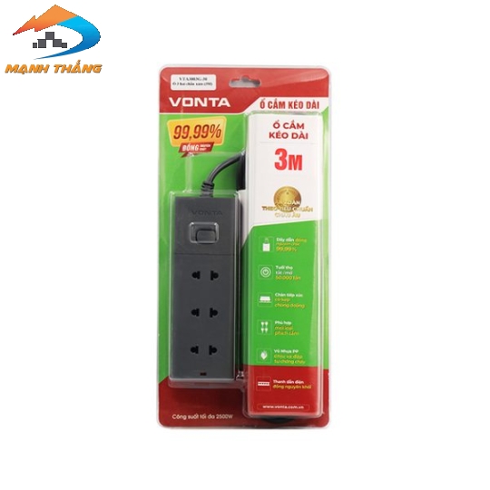 Ổ cắm kéo dài hai chấu màu xám VTA3003B/G-30 (3m)