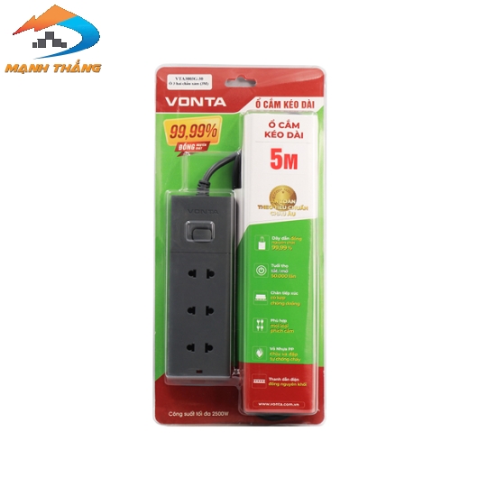 Ổ cắm kéo dài hai chấu màu xám VTA3003B/G-50 (5m)