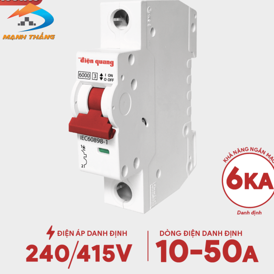 Cầu dao tự động, an toàn Điện Quang 1 cực, 6KA (10A, 20A, 25A, 32A, 40A, 50A)