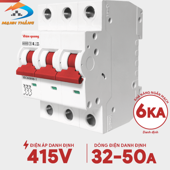 Cầu dao tự động, an toàn Điện Quang 3 cực, 6KA (32A, 40A, 50A, 63A)
