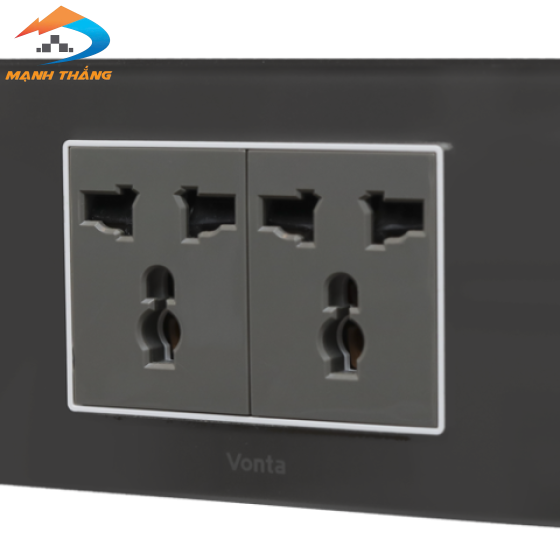 Bộ 2 ổ cắm 3 chấu đa năng 16A size M màu xám 