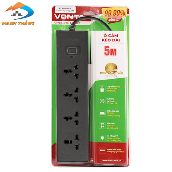 Ổ cắm kéo dài 4 ổ đa năng màu xám VTA4040B/G-50 – (5m)