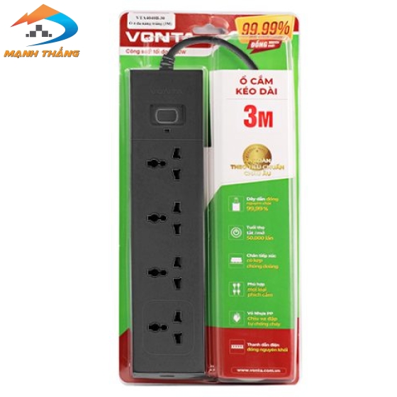 Ổ cắm kéo dài 4 ổ đa năng màu xám VTA4040B/G-30 (3m)